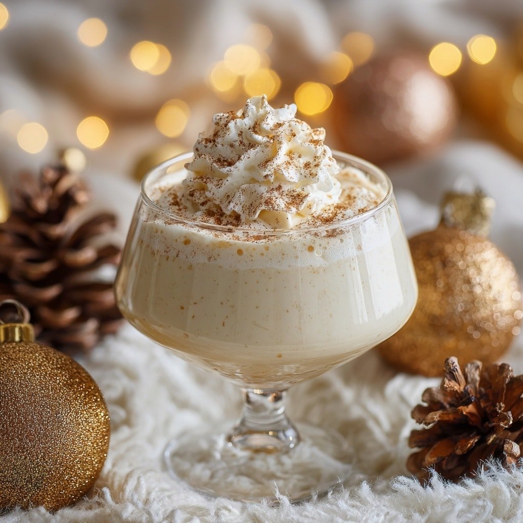 Spiked Eggnog Martini Recipe - Recipe Image — Spiked Eggnog Martini, festive holiday cocktails, holiday drink recipes, eggnog cocktail easy, creamy eggnog martini