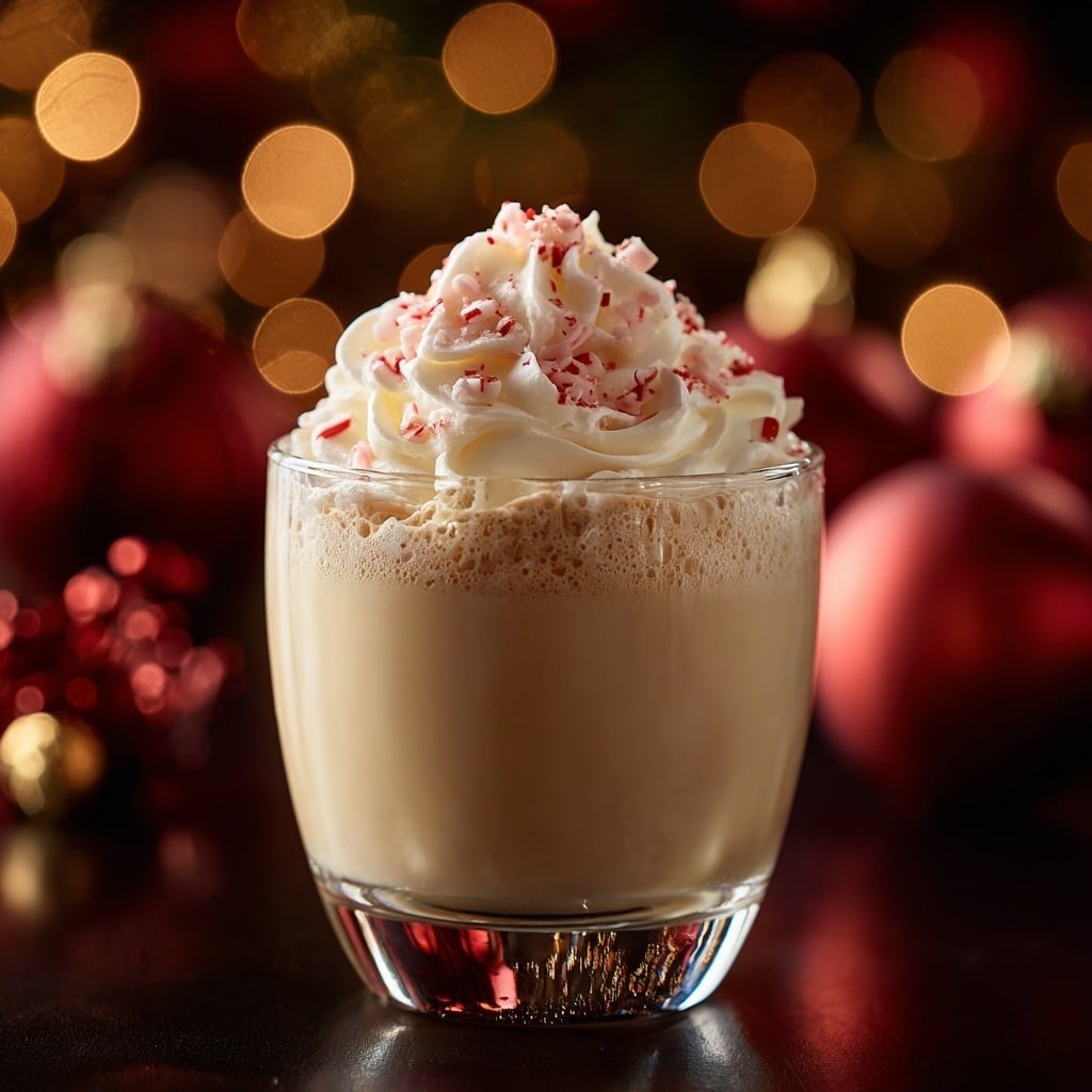 Peppermint Eggnog Cocktail Recipe - Recipe Image — Peppermint Eggnog Cocktail, festive holiday drinks, creamy eggnog cocktail, minty holiday beverage, Christmas cocktail recipes