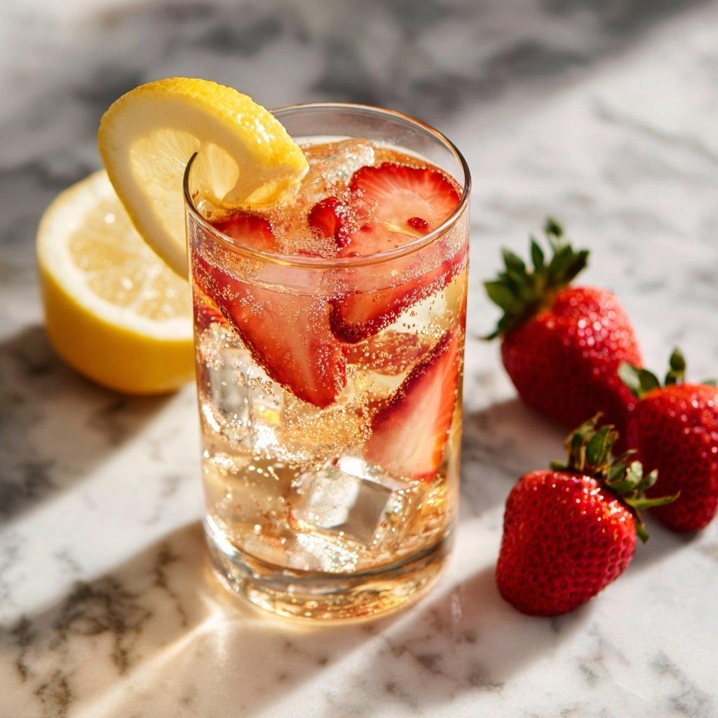 Strawberry Lemonade Spritzer Recipe - Recipe Image — Strawberry Lemonade Spritzer, fruity summer drinks, refreshing berry beverages, easy summer cocktails, tangy fruit spritzers