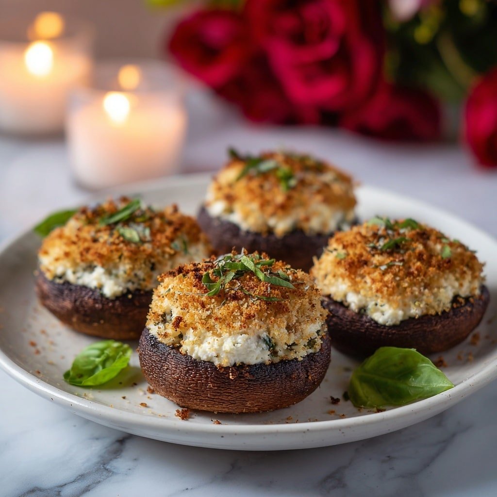 Stuffed Portobello Mushrooms with Ricotta and Parmesan Recipe - Recipe Image — Stuffed Portobello Mushrooms with Ricotta and Parmesan, stuffed mushroom recipes, easy vegetarian mushroom dinners, healthy stuffed mushroom ideas, gourmet mushroom appetizers