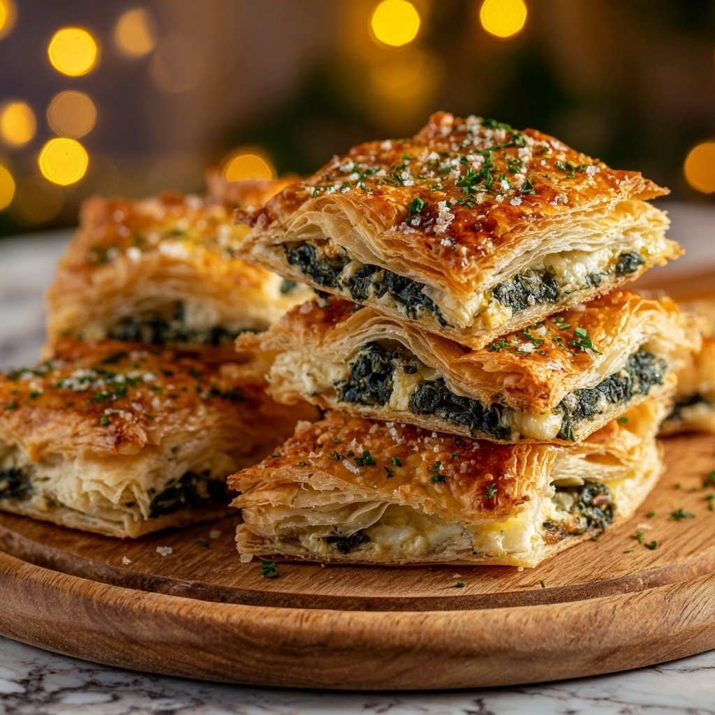 Spinach Feta Puffs Recipe - Recipe Image — Spinach Feta Puffs, savory puff pastry bites, easy spinach feta appetizers, flaky vegetable puffs, cheesy spinach finger food