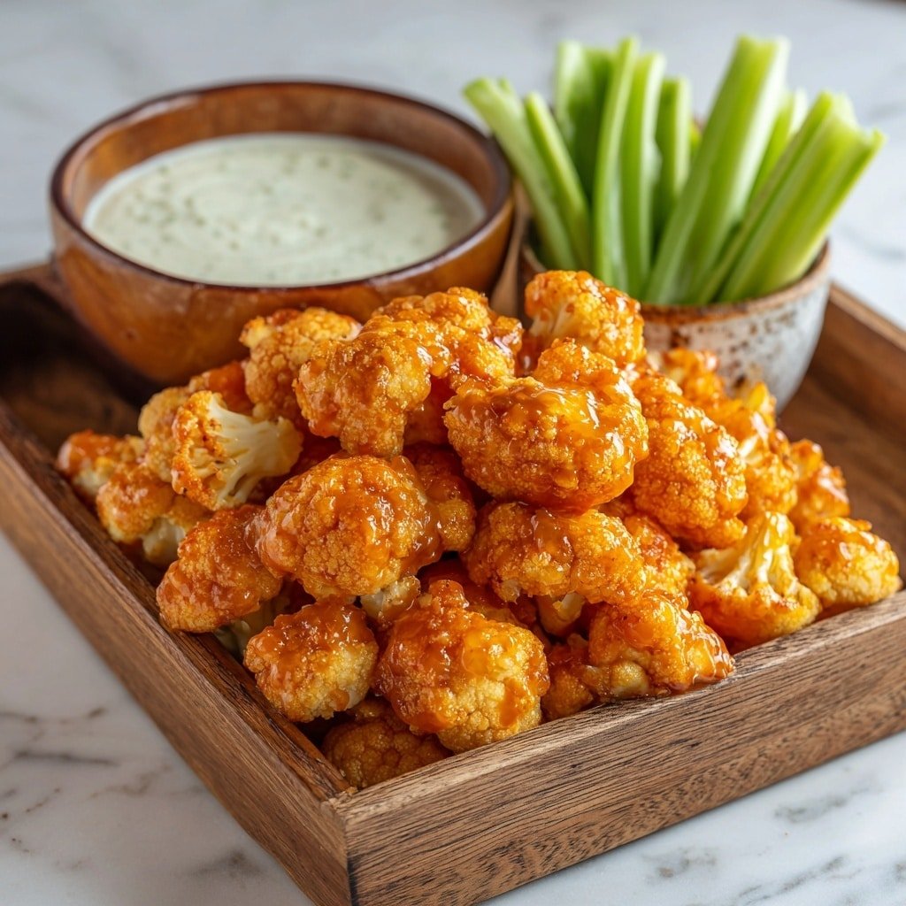 Buffalo Cauliflower Bites Recipe - Recipe Image — Buffalo Cauliflower Bites, spicy cauliflower appetizer, healthy buffalo wings alternative, crispy cauliflower snacks, vegan buffalo bites