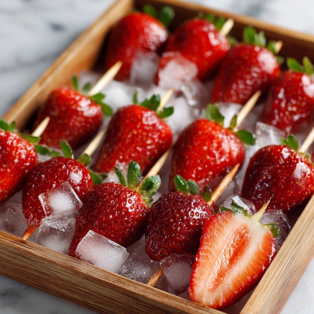 Strawberry Tanghulu Recipe - Recipe Image — Strawberry Tanghulu, Chinese street food, homemade fruit candy, candied strawberries, easy dessert recipes