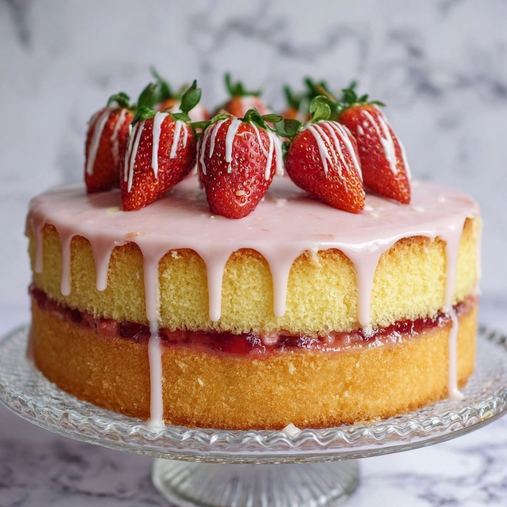 Vanilla Cake with Strawberry Filling Recipe - Recipe Image — Vanilla Cake with Strawberry Filling, strawberry-filled vanilla cake, how to make vanilla cake with strawberry filling, easy strawberry filled cake, homemade vanilla strawberry cake